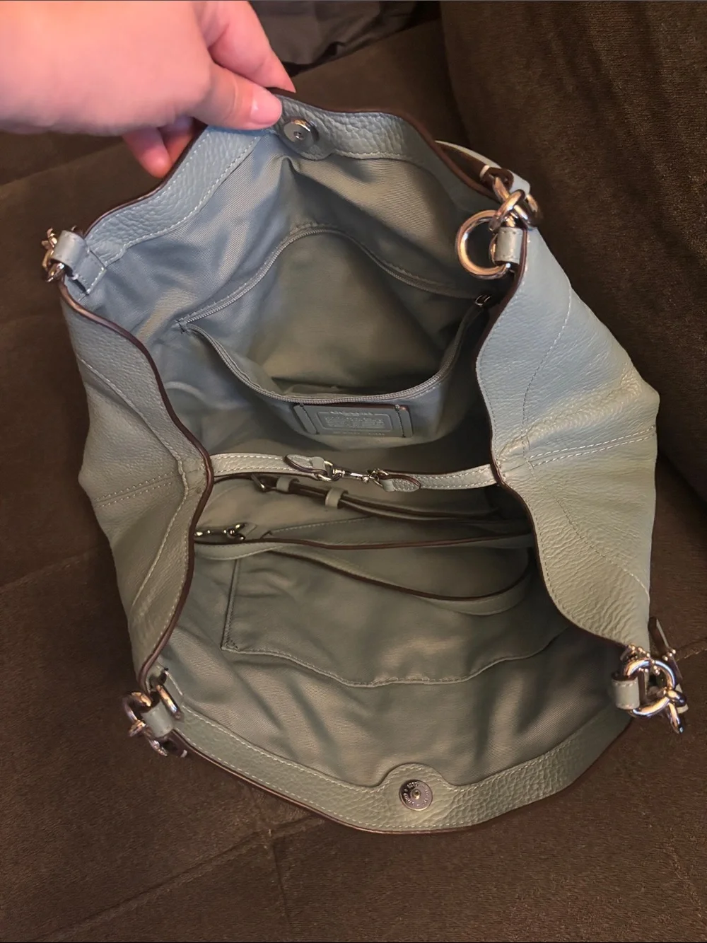Coach Pebbled Leather Shoulder Bag in Pale Blue